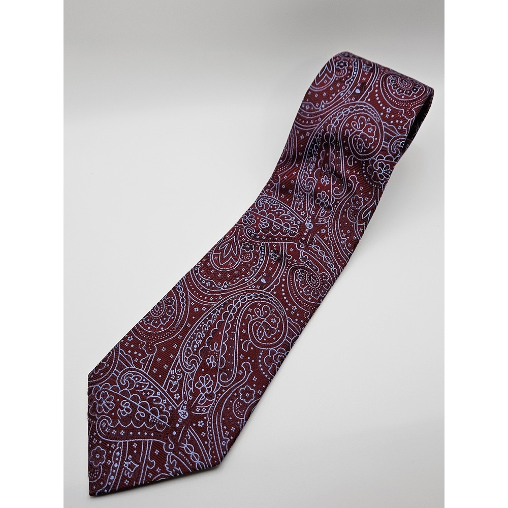 Kirkland Signature Mens Silk Paisley Tie Burgundy Red Blue Made in Italy